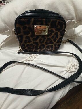 Michael Kors Leopard-Print Crossbody in Brown and Black with Gold Hardware
